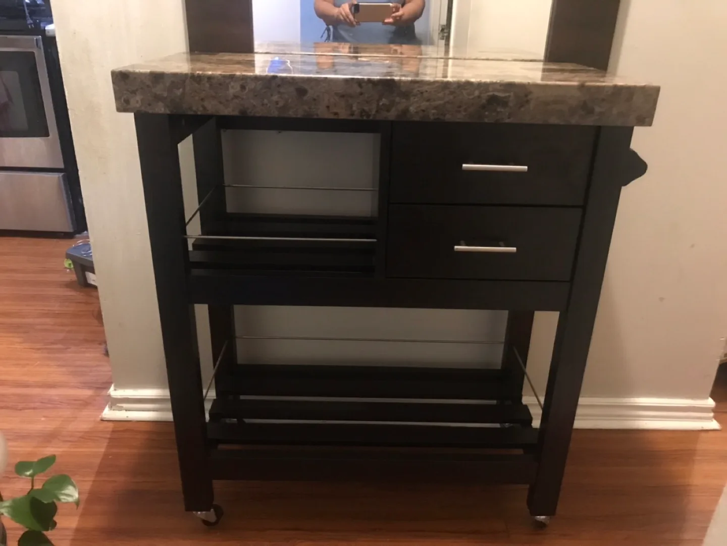 Kitchen Island Cart with Marble Cover Top /wheels image indicator(10)
