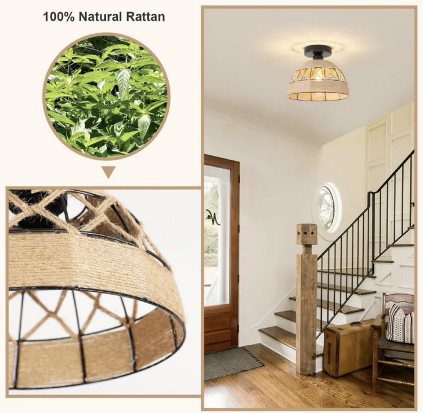 Rattan Ceiling Light Fixture - photo 3