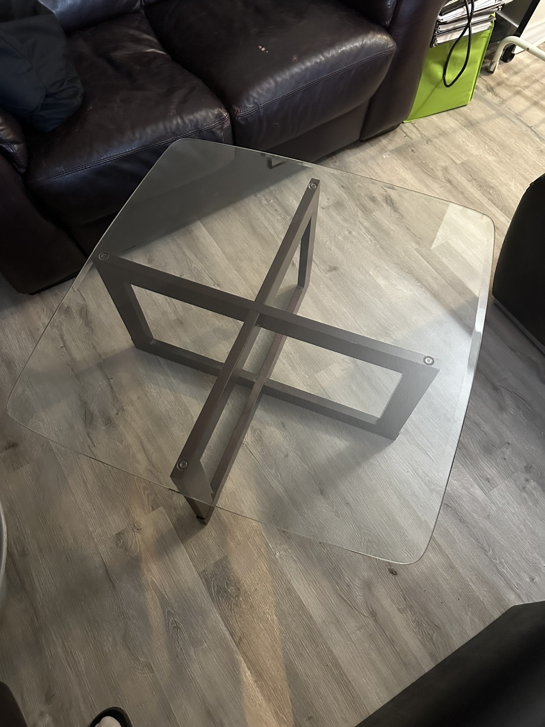 Glass Coffee Table with Wood Frame