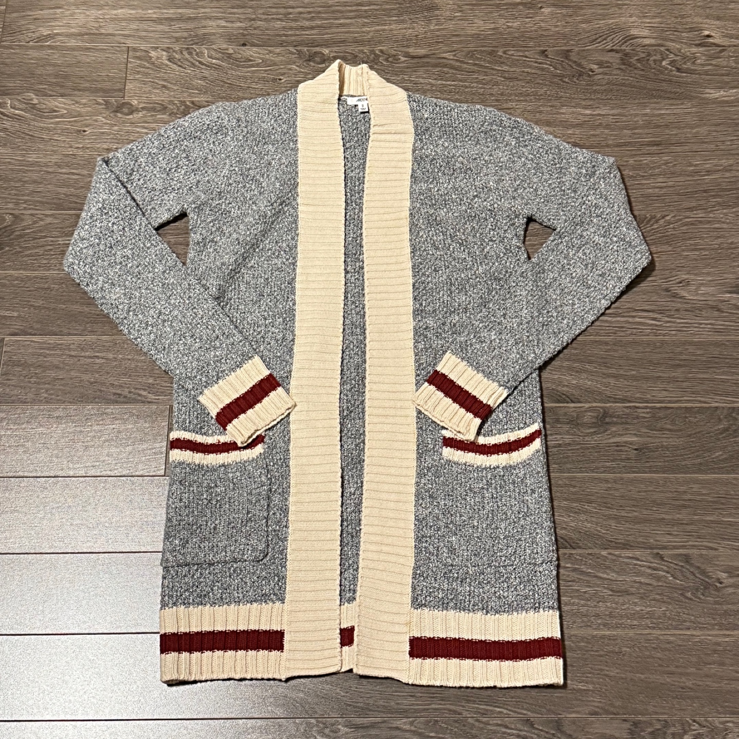 Grey Cardigan with Cream/Red Details