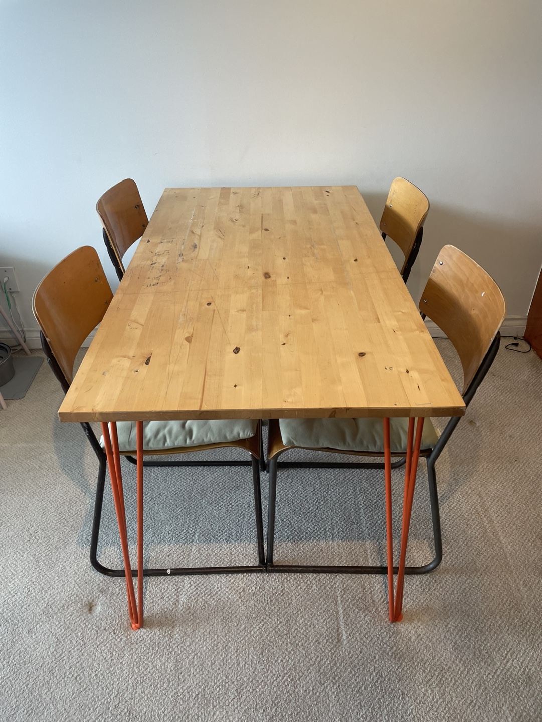 Hairpin Leg Table and Vintage School Chair Dining set