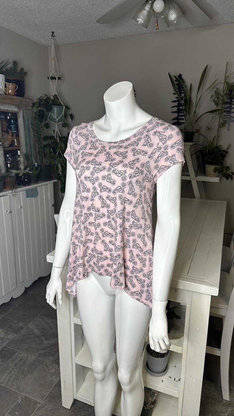 Pink Motorcycle Print Top