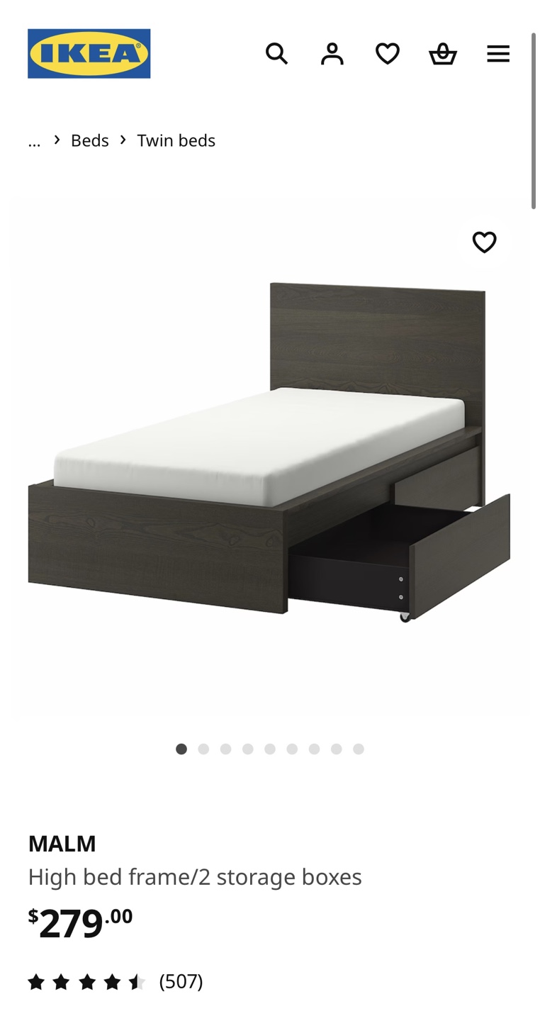 IKEA MALM High Bed Frame with 2 Storages