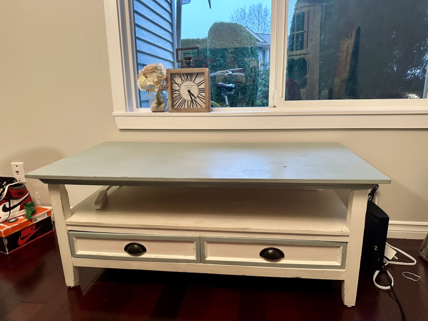 White and blue coffee table with drawers