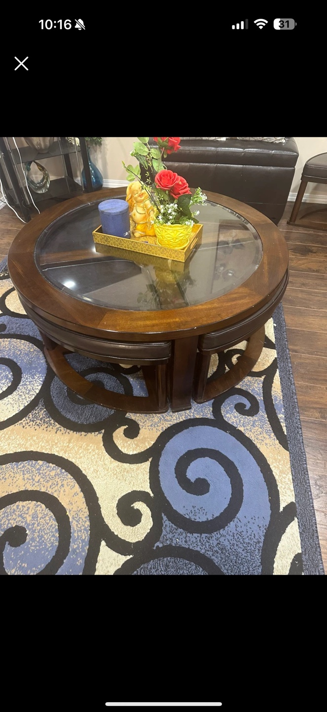 Glass Top Coffee Table with Stools