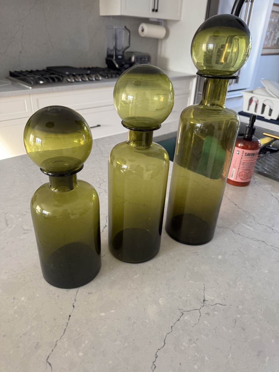 Set of 3 Green Glass Bottles - photo 3