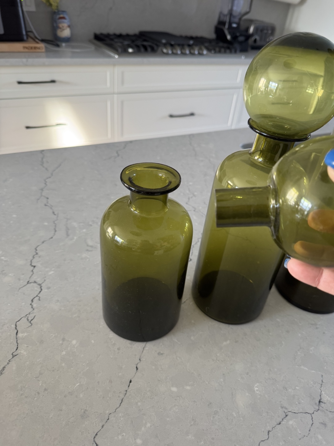 Set of 3 Green Glass Bottles - photo 4