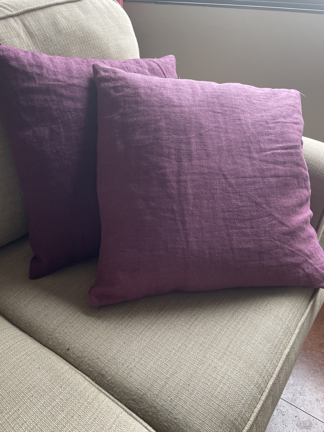 2 Purple Linen Throw Pillows