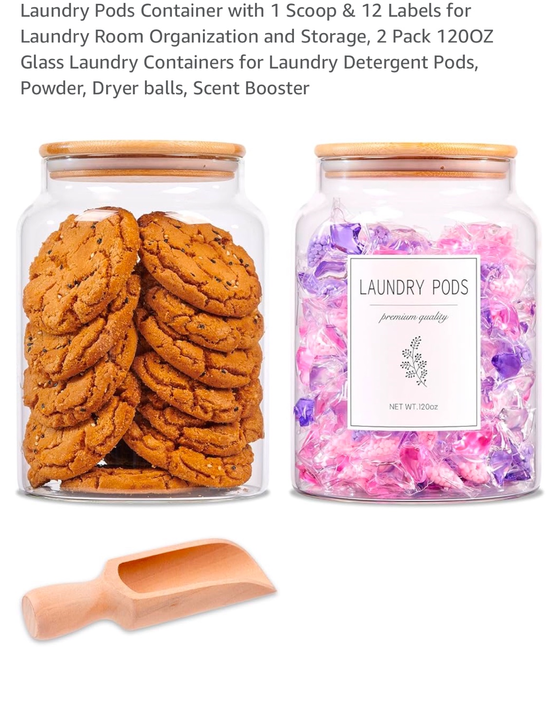 Laundry Pods Container with Scoop & Labels