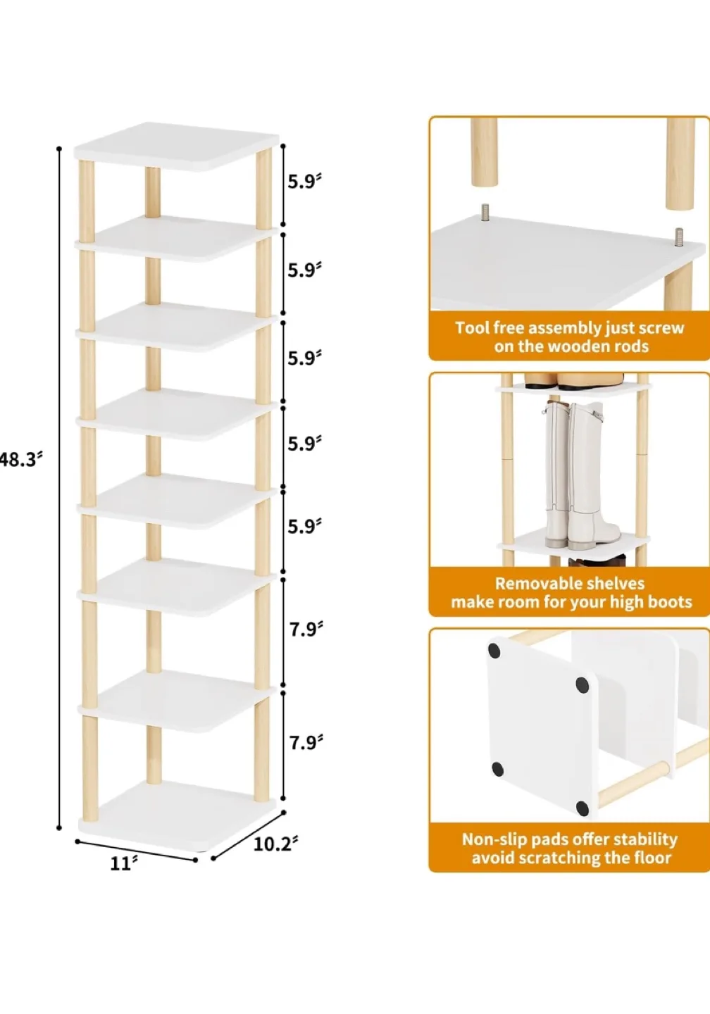 LUCKNOCK 8 Tiers Vertical Shoe Rack - New image indicator(2)