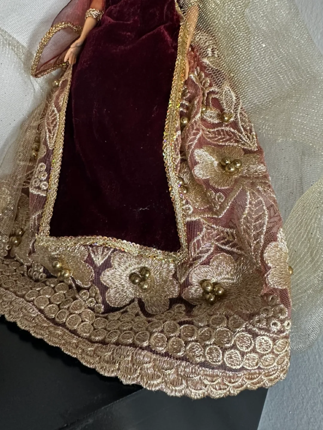 Vintage Barbie Doll in Burgundy Dress with Gold Embroidery image indicator(3)