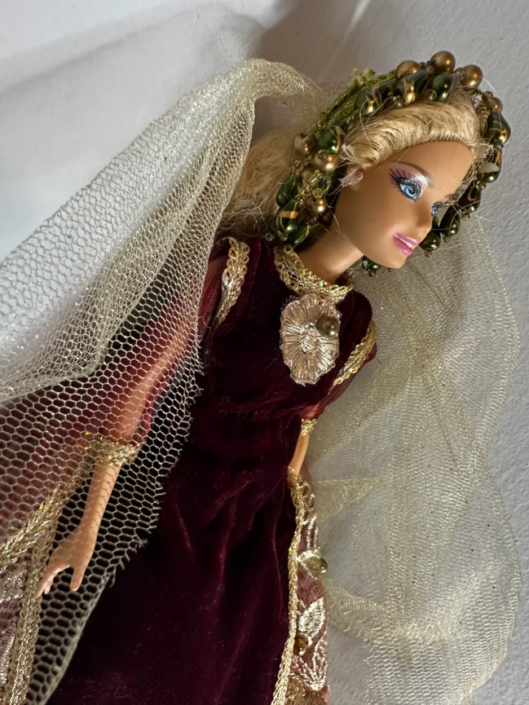 Vintage Barbie Doll in Burgundy Dress with Gold Embroidery image indicator(4)