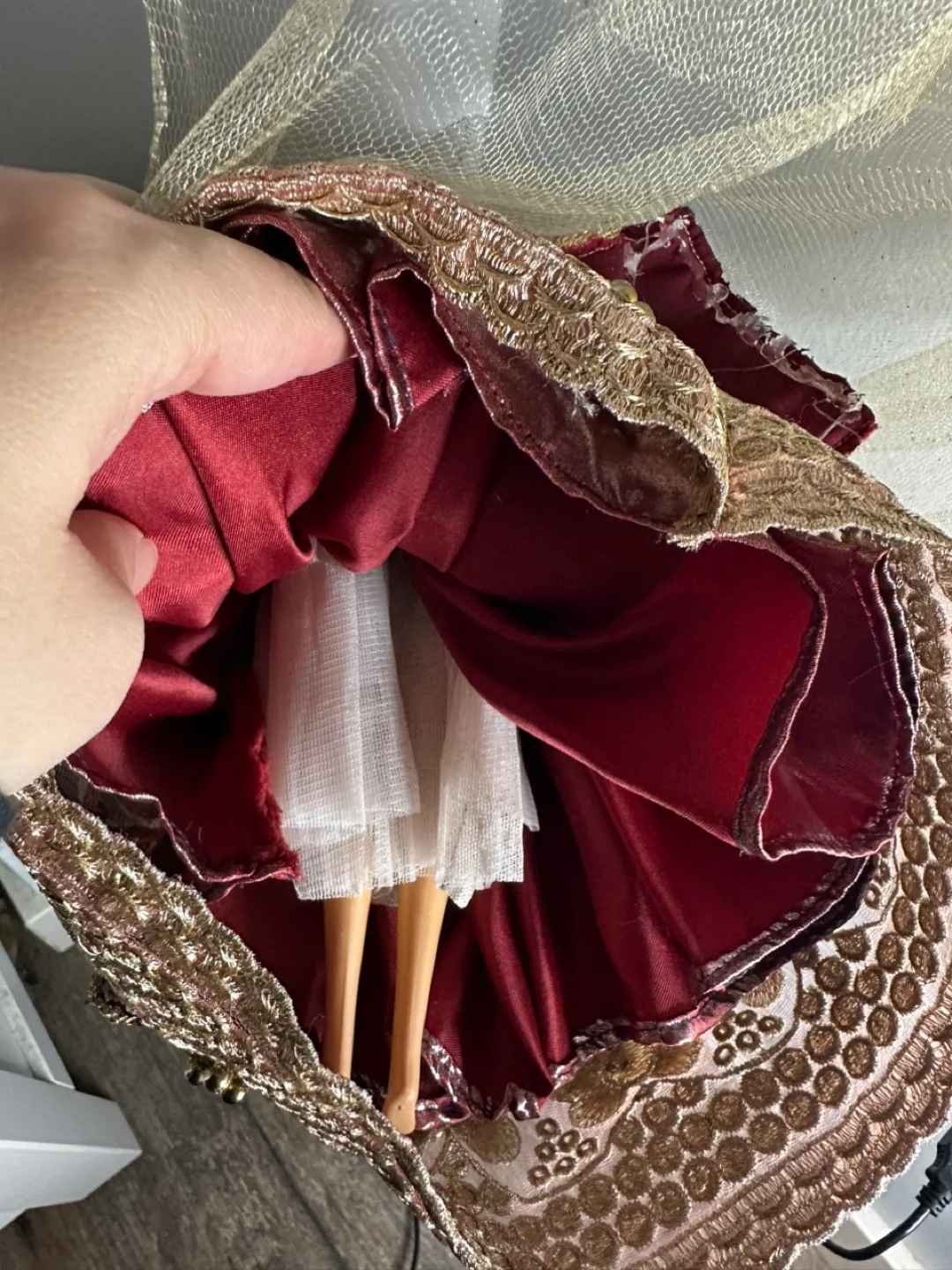 Vintage Barbie Doll in Burgundy Dress with Gold Embroidery image indicator(9)