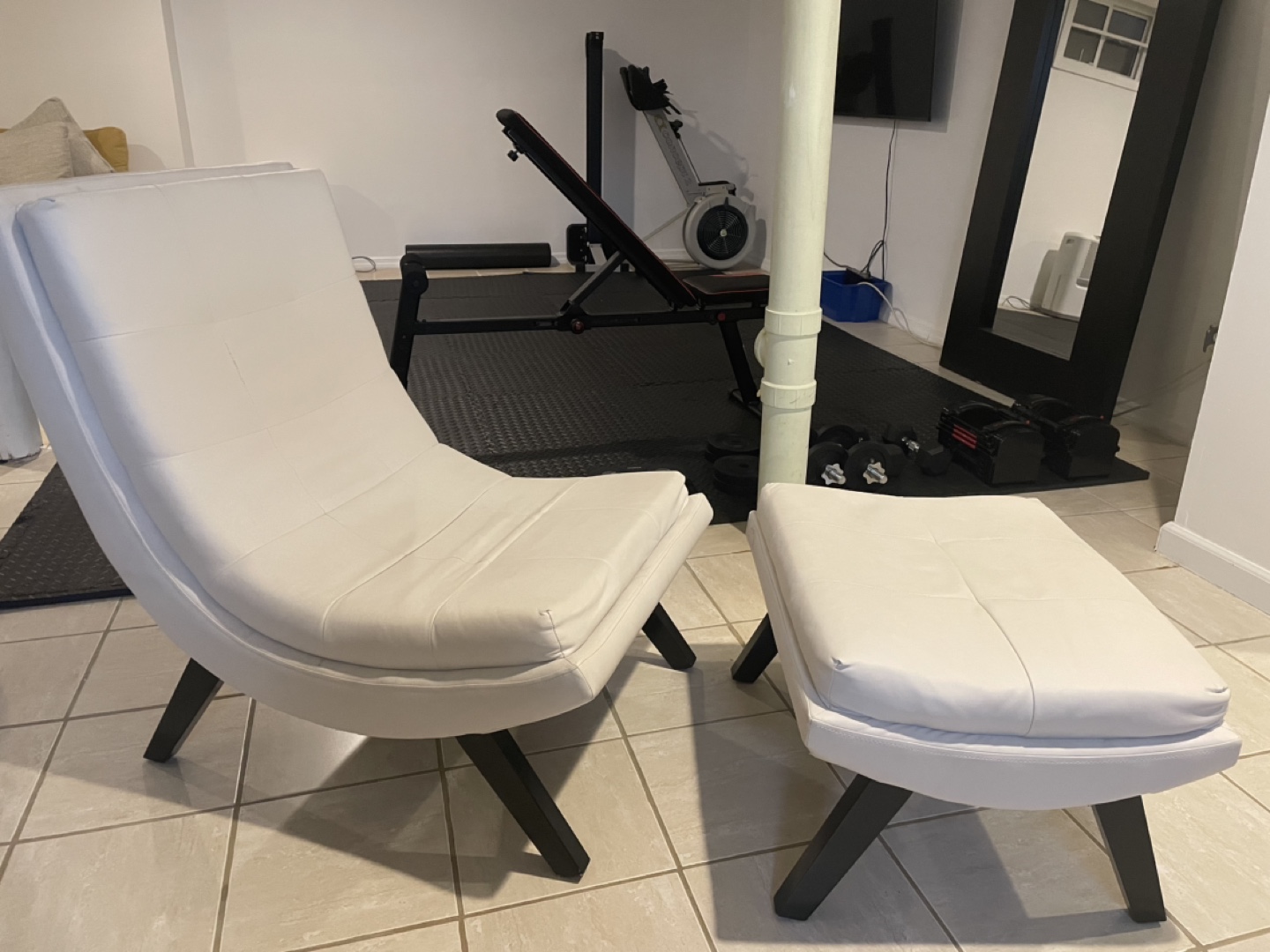 White Accent Chair and Ottoman Set