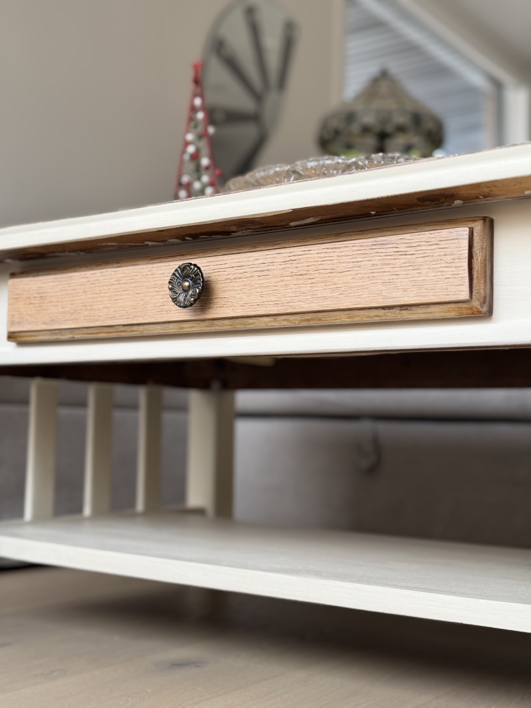 Wooden refinished Coffee Table with Drawer and Shelf - photo 4