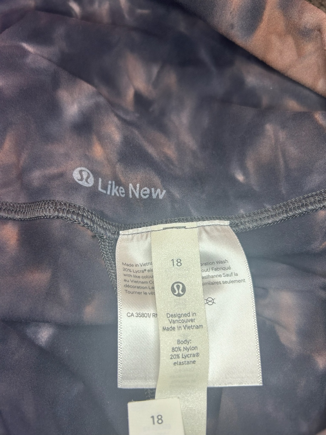 Lululemon Like New Black & Brown Tie Dye Crop Leggings Size 18 - photo 3