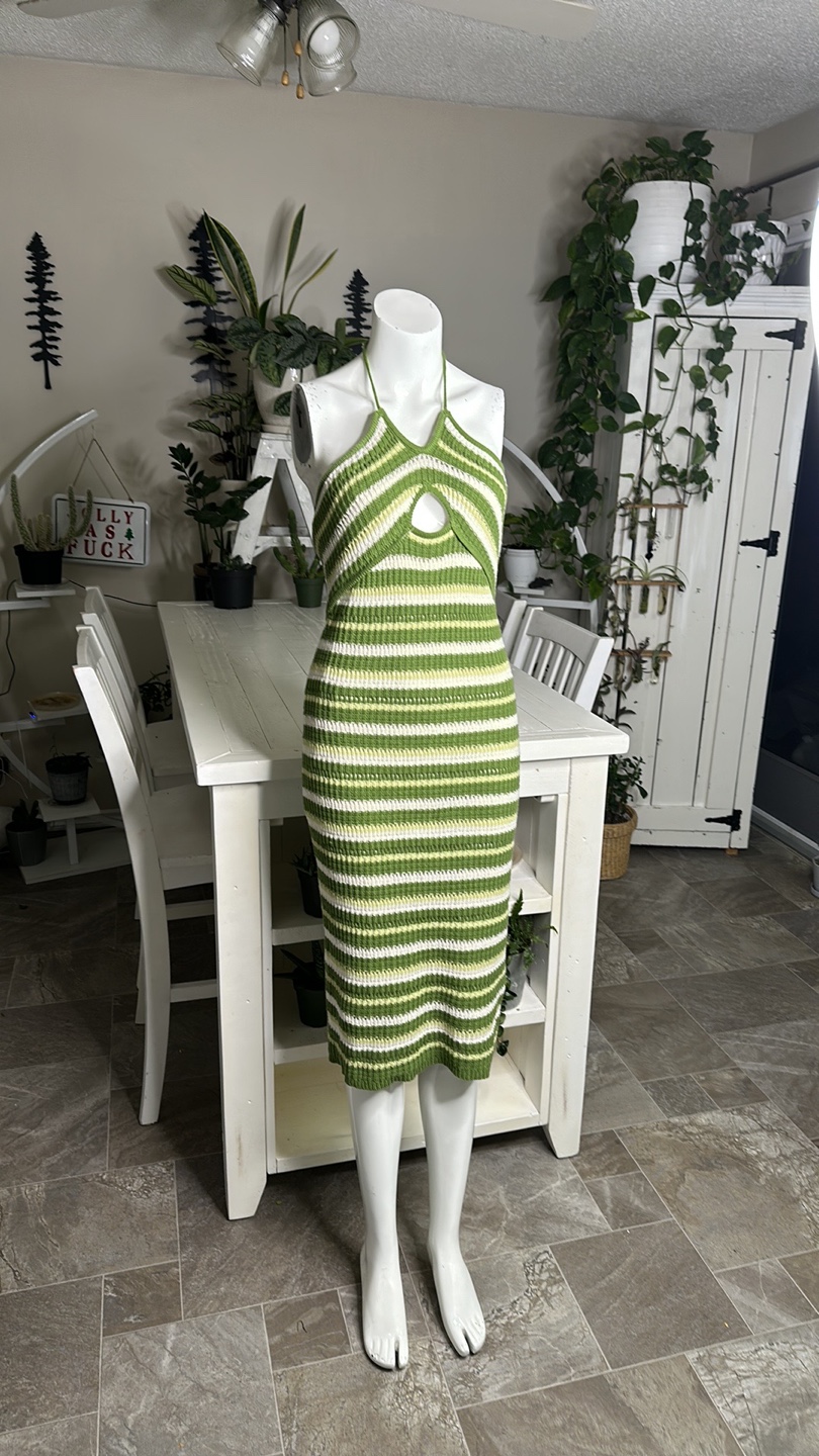 Sincerely Jules Green Striped Halter Midi Dress
