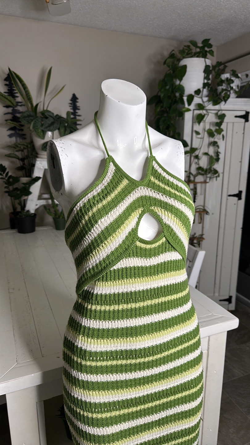 Sincerely Jules Green Striped Halter Midi Dress - photo 2