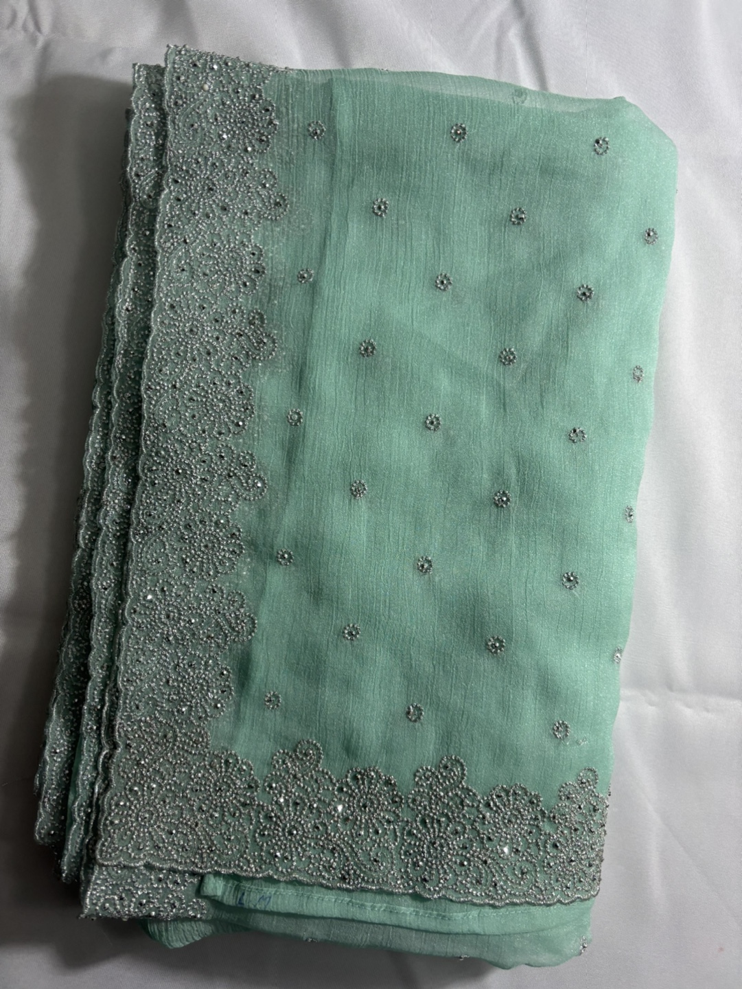 Mint Green Embroidered Saree