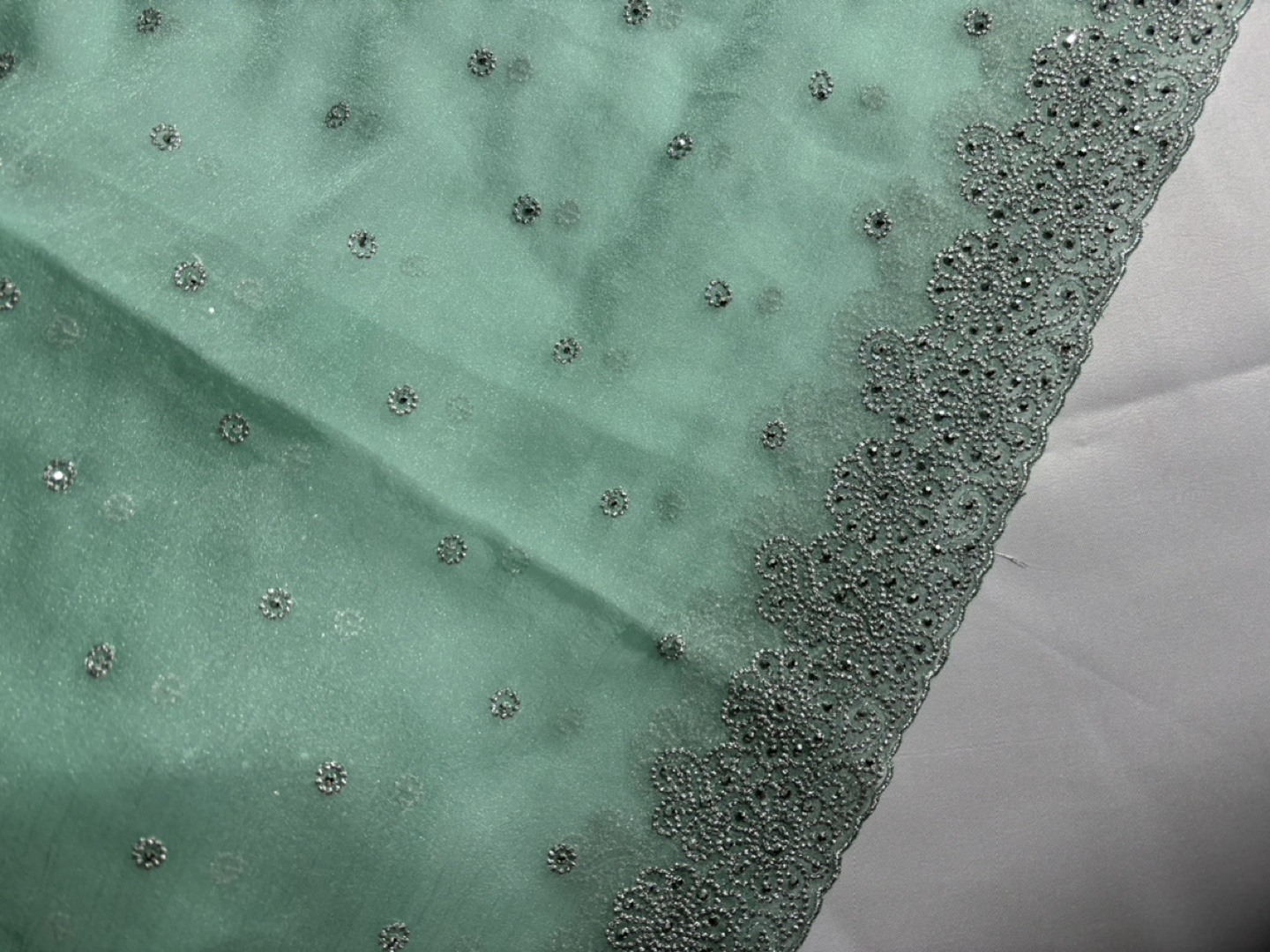 Mint Green Embroidered Saree - photo 3