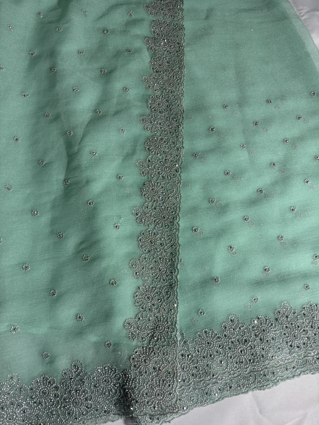 Mint Green Embroidered Saree - photo 2