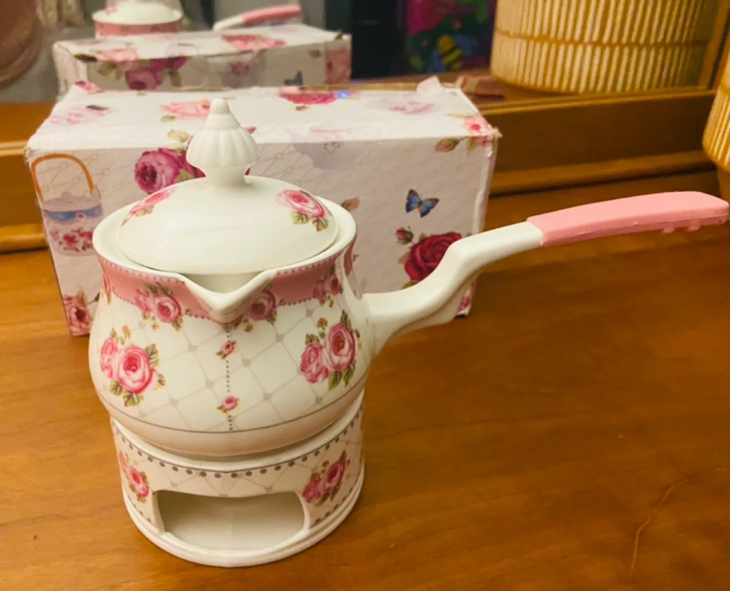 Pink Rose Ceramic Teapot & Warmer Set image indicator(2)