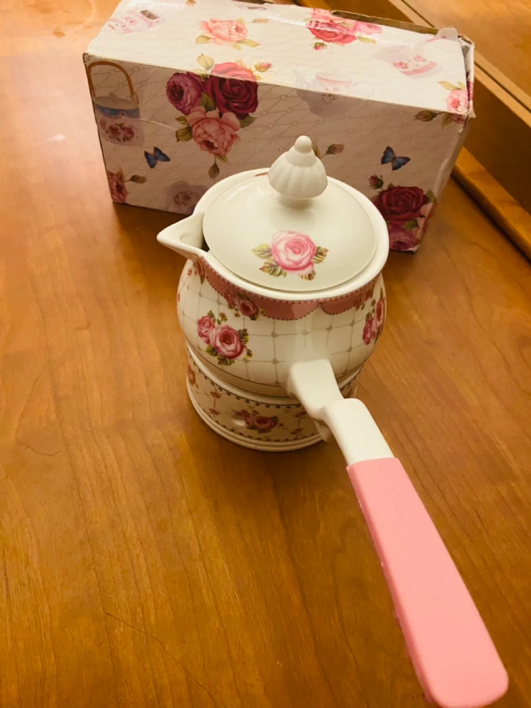 Pink Rose Ceramic Teapot & Warmer Set image indicator(5)