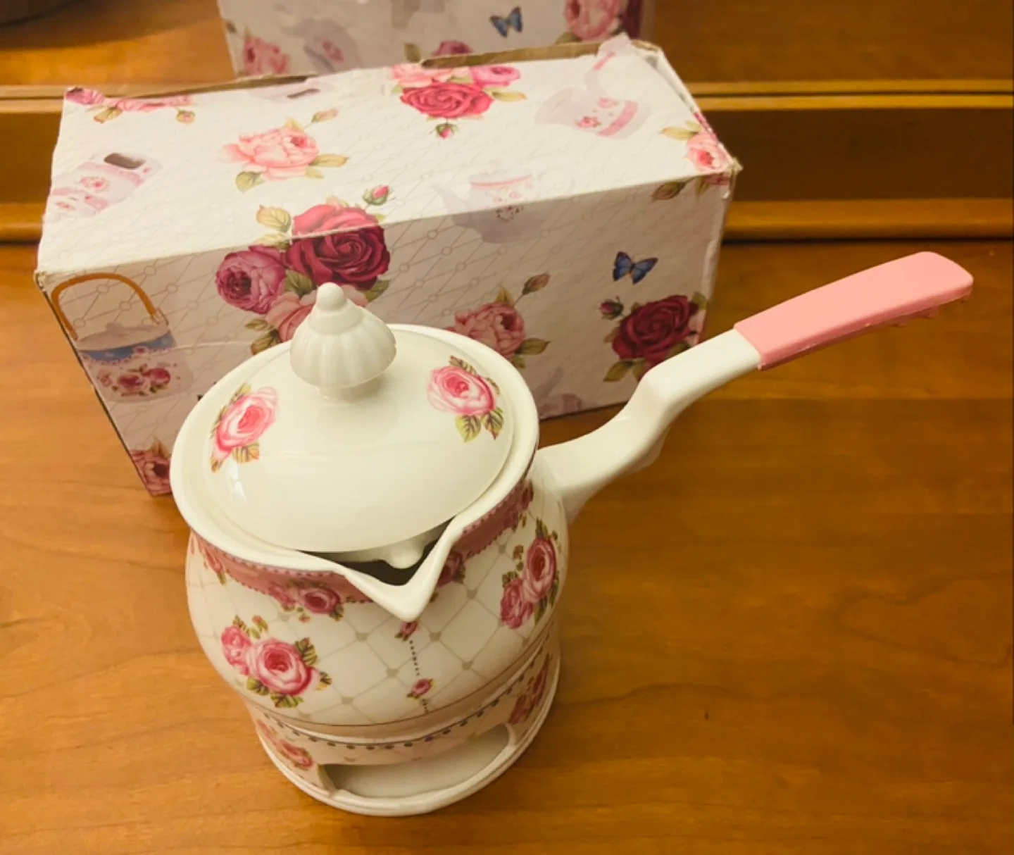 Pink Rose Ceramic Teapot & Warmer Set image indicator(3)