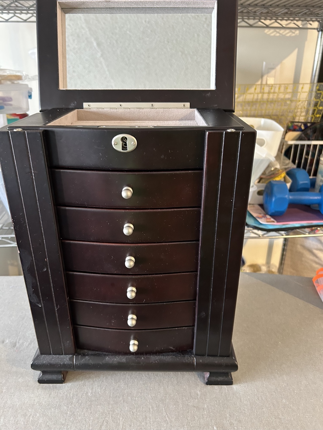Wooden Jewellery Box with Mirror