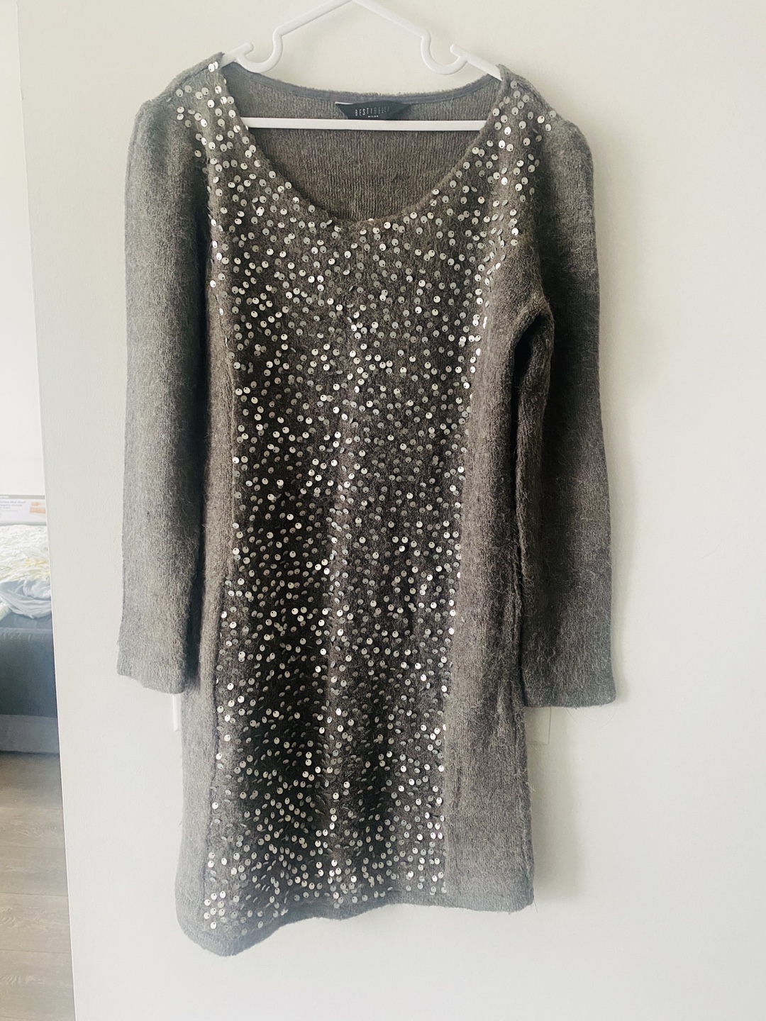 Grey Sequin Sweater dress