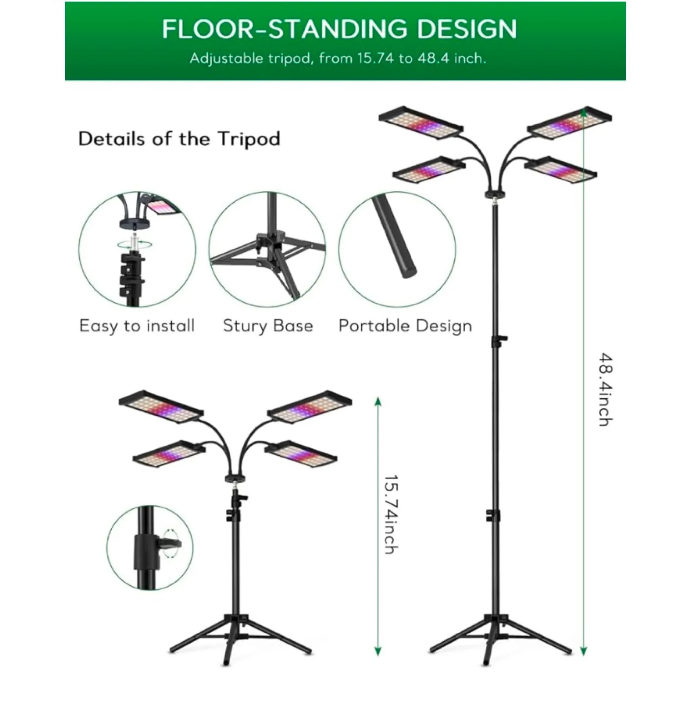 Plant Grow Light with Tripod Stand image indicator(2)