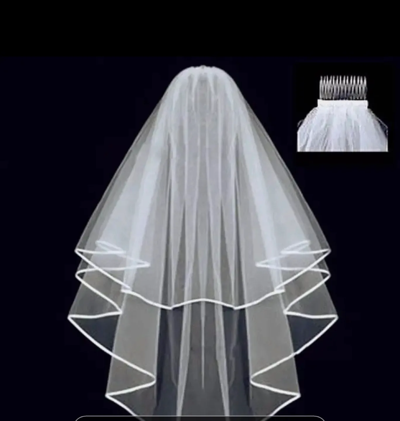 White Wedding Veil with Satin Edge image indicator(2)
