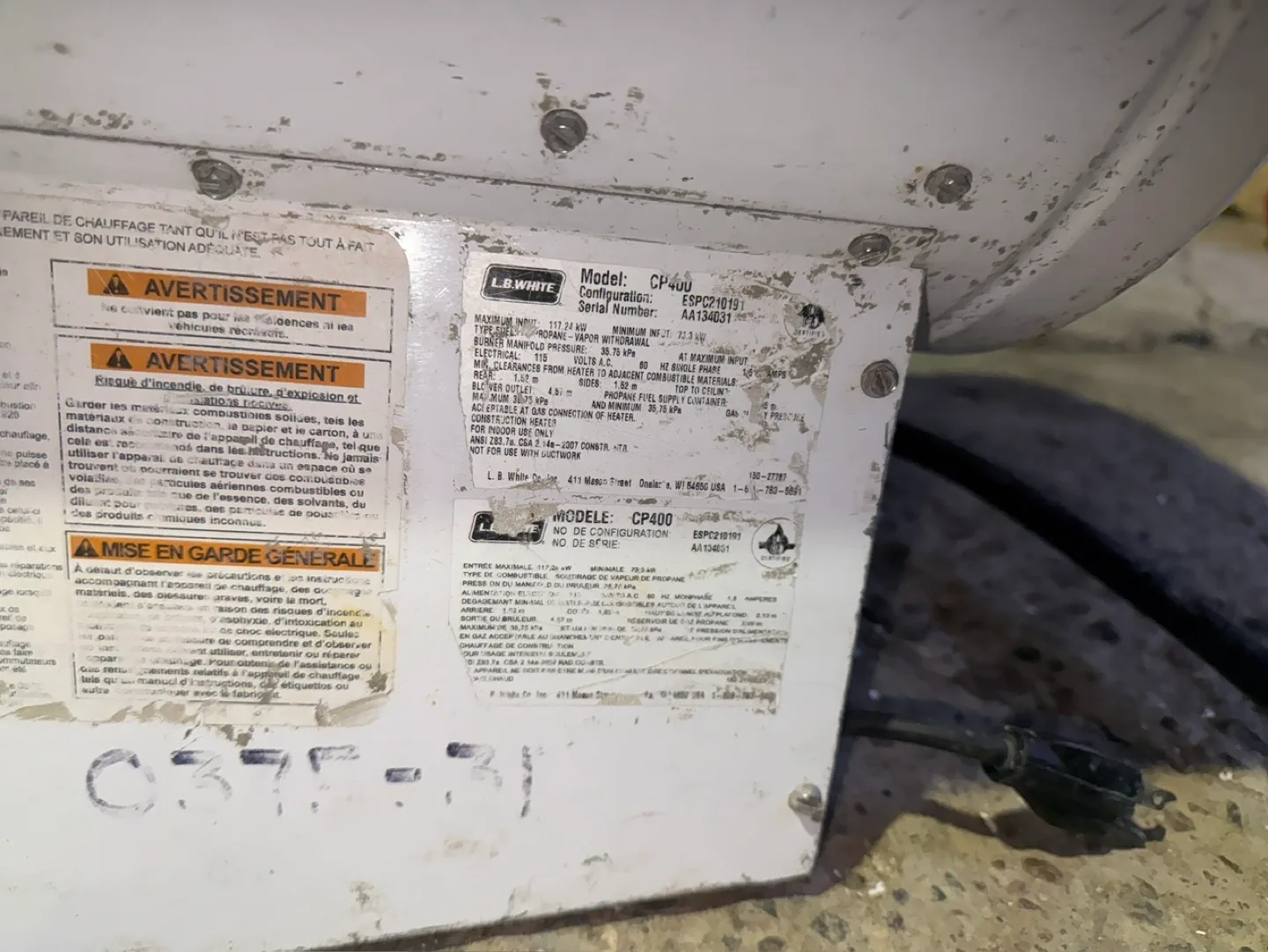 L.B. White Tradesman 400 Forced Air Propane Heater image indicator(2)