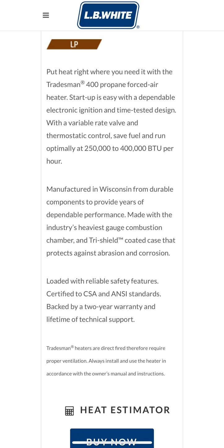 L.B. White Tradesman 400 Forced Air Propane Heater image indicator(4)