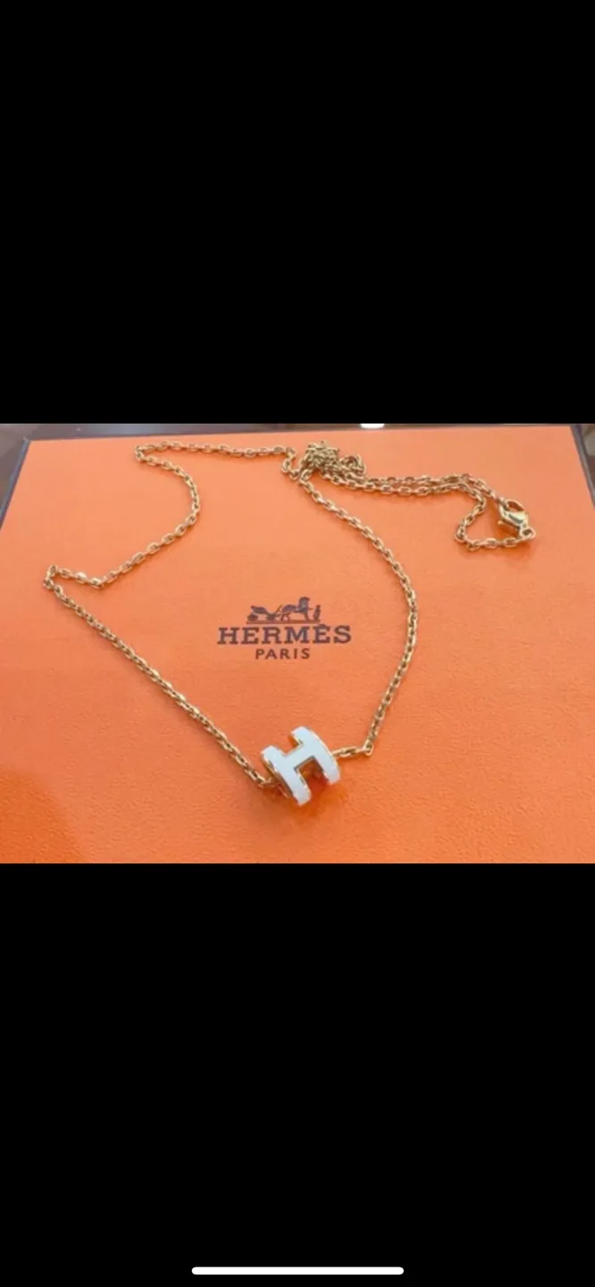 Hermes White Enamel H mini pop pendant ONLY no necklace image indicator(7)