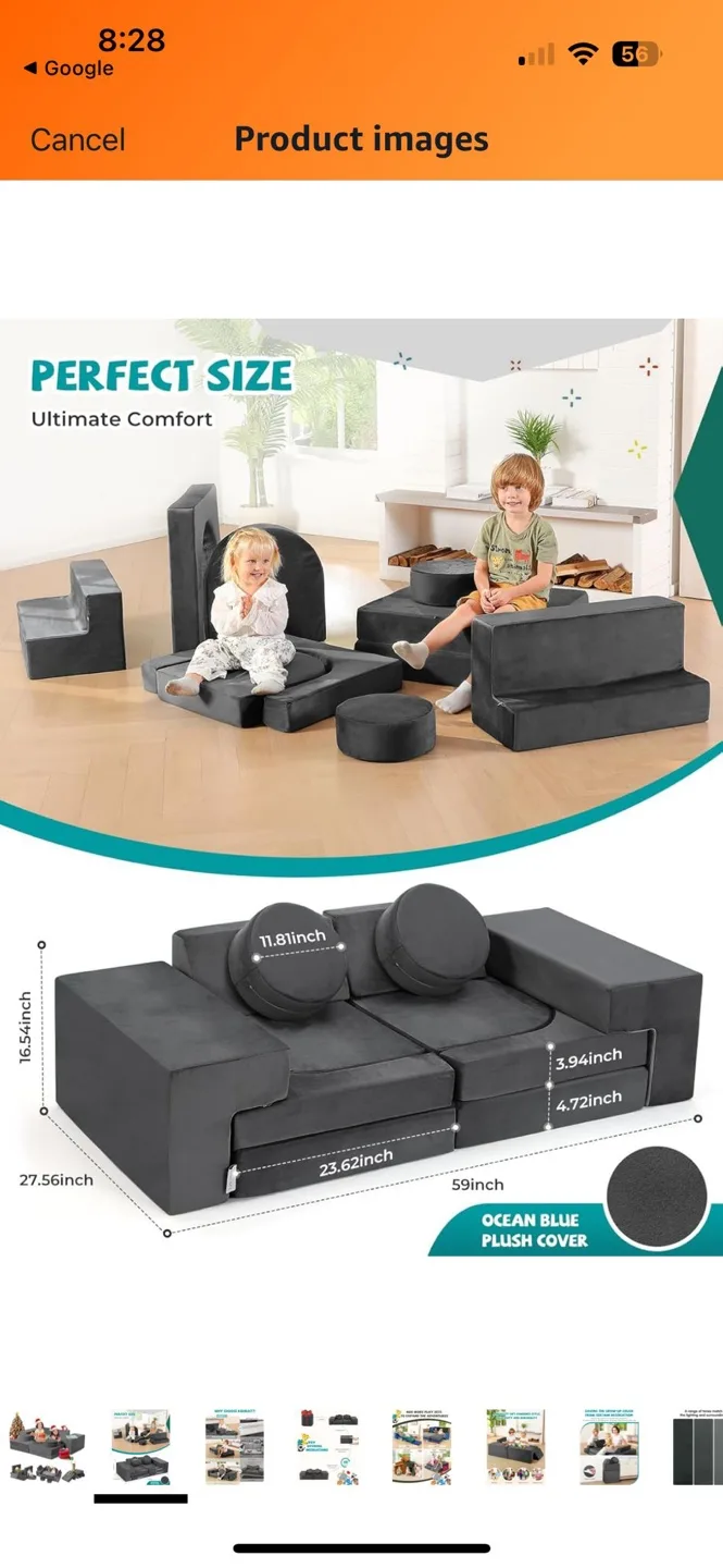Kids Play Couch Sofa -  Modular Seating Blocks thumbnail