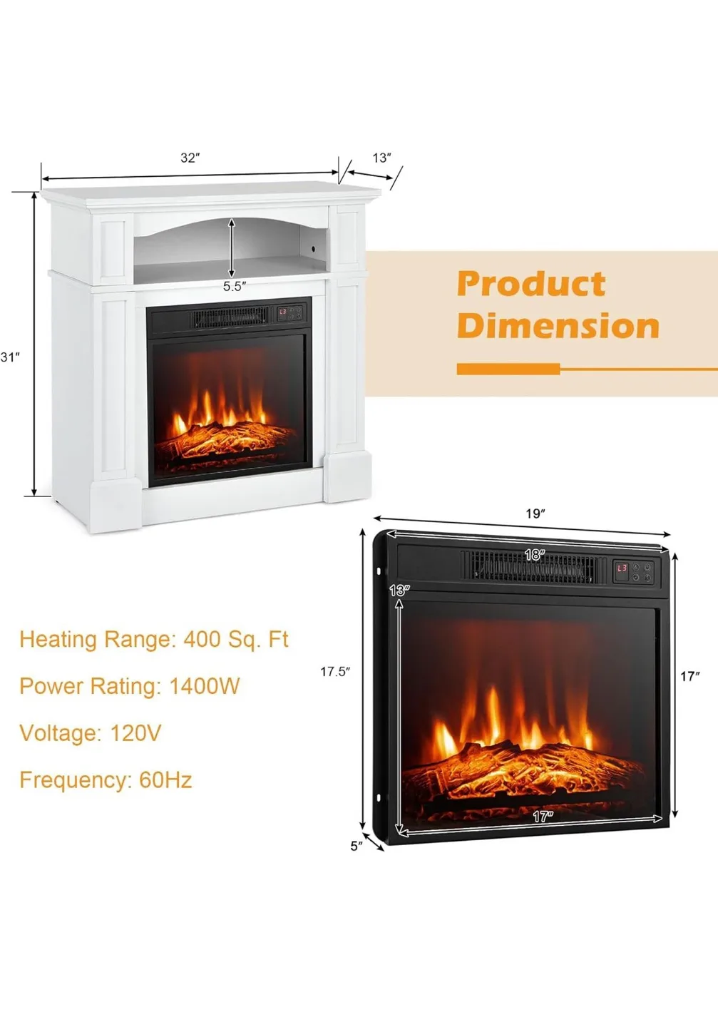 White Electric Fireplace with Remote thumbnail