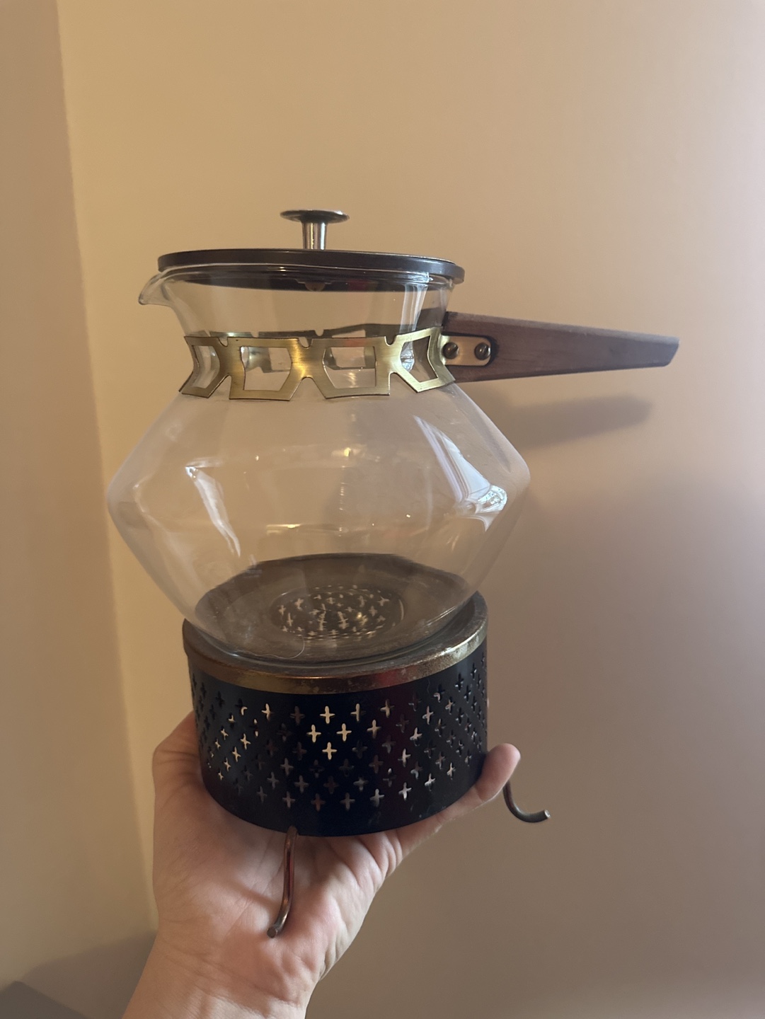 Vintage Glass Coffee Tea pot with candle warmer