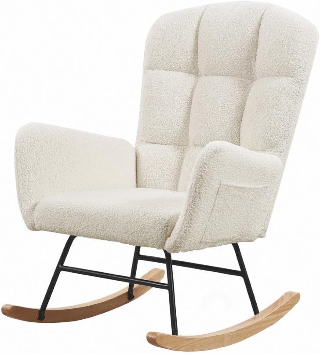 White Teddy Fabric Rocking Chair with  Pocket
