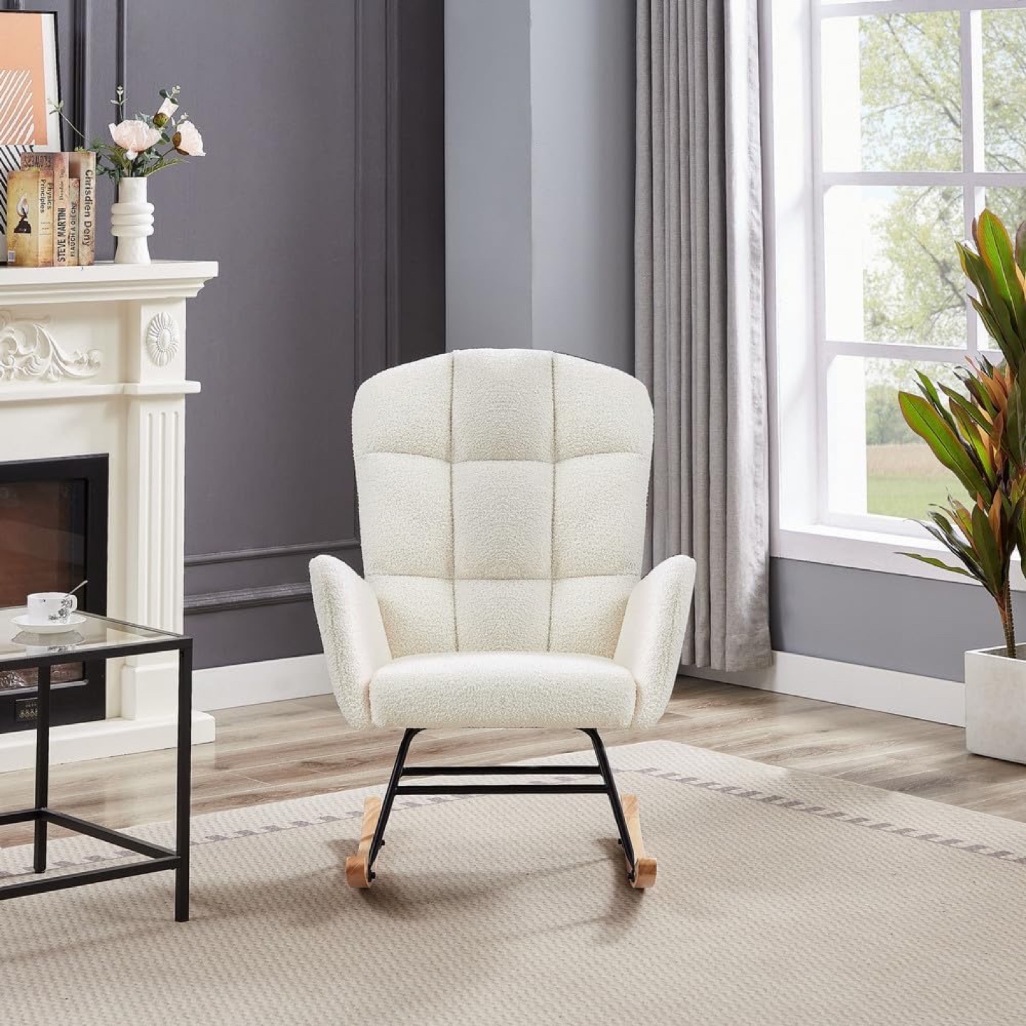 White Teddy Fabric Rocking Chair with  Pocket - photo 2