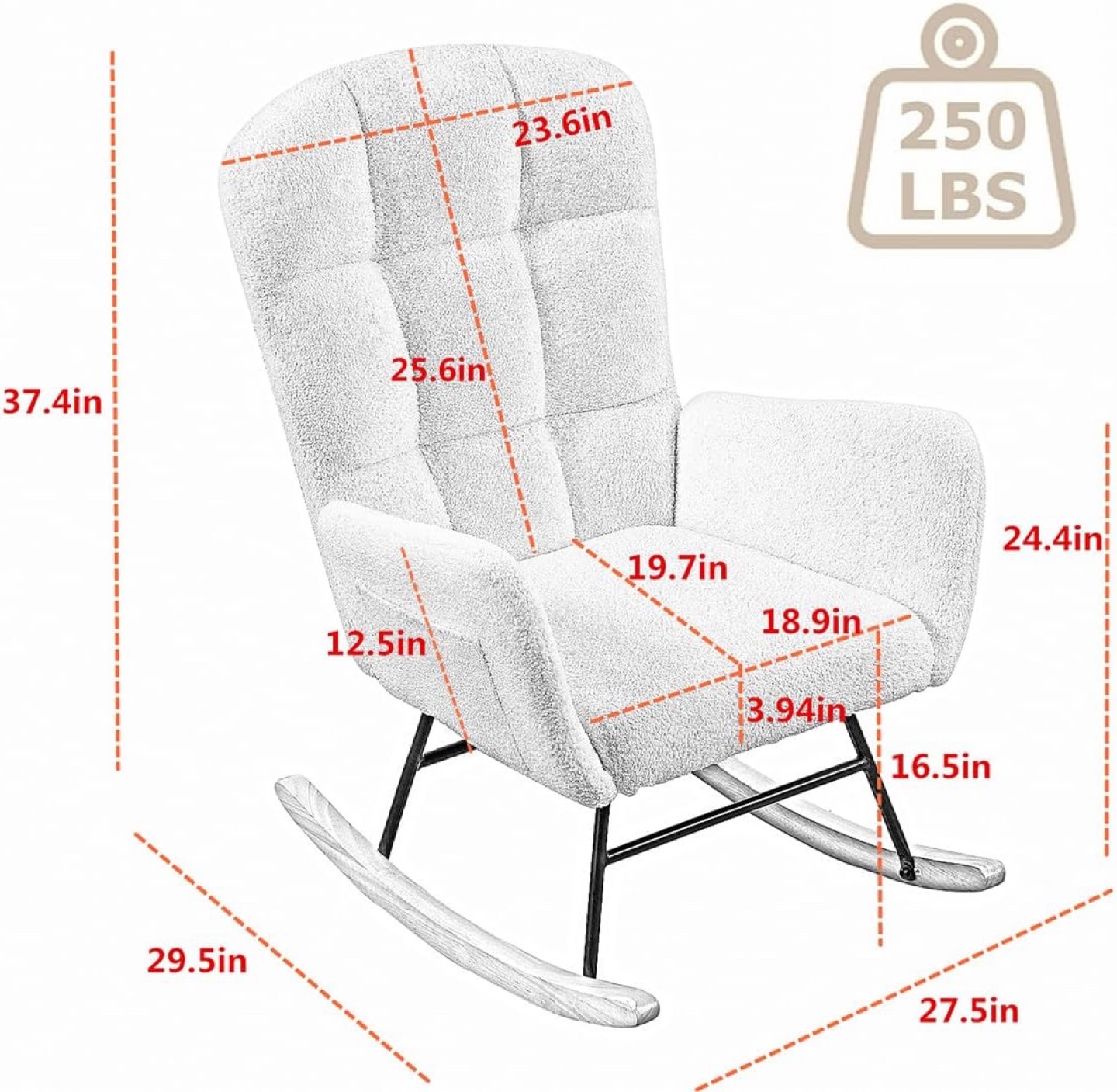 White Teddy Fabric Rocking Chair with  Pocket - photo 4