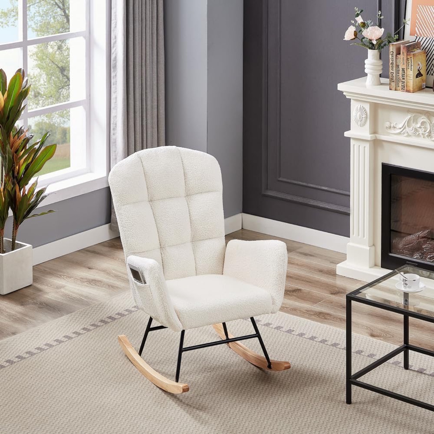 White Teddy Fabric Rocking Chair with  Pocket - photo 3