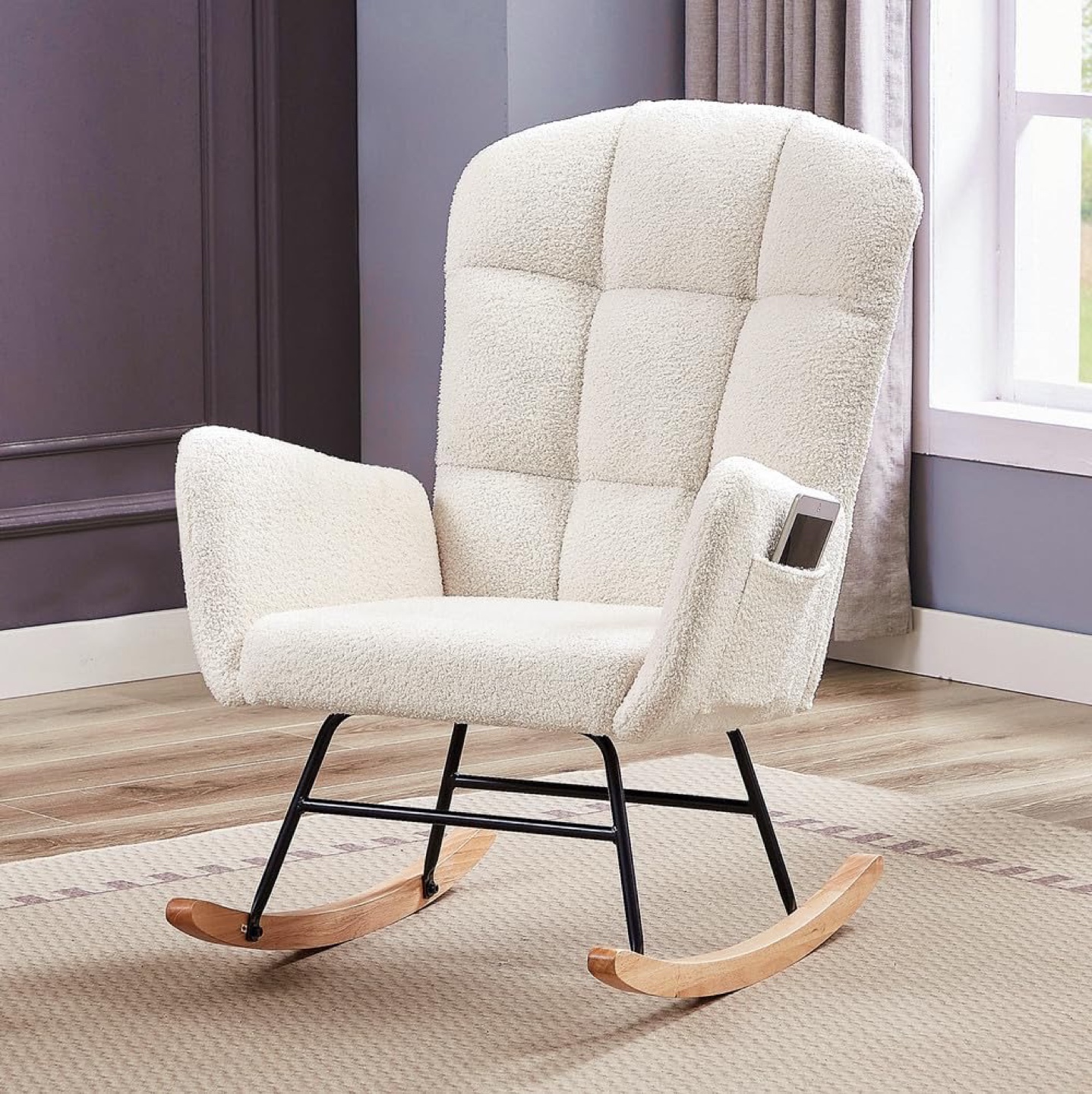 White Teddy Fabric Rocking Chair with  Pocket - photo 5
