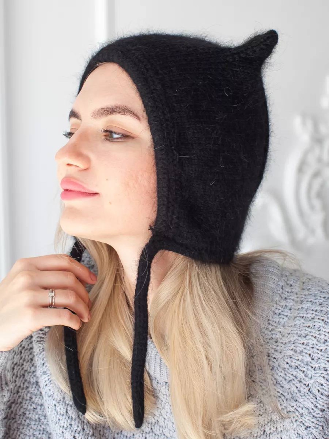Hand Knitted Adult Bonnet/ Cat Ear Bonnet - photo 4
