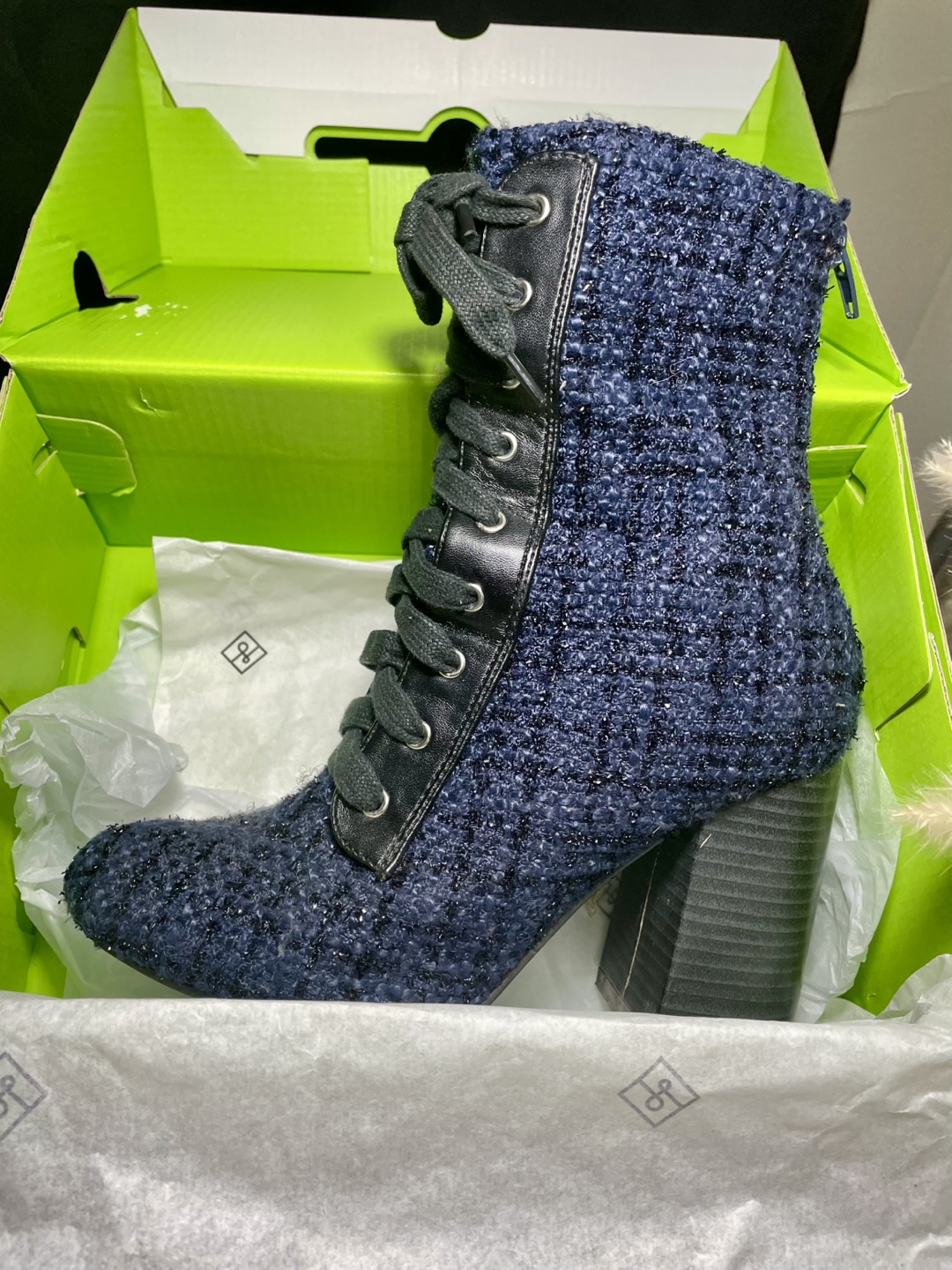 Blue Tweed Lace-Up Booties - photo 2