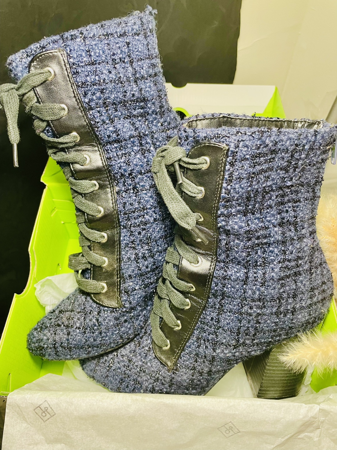 Blue Tweed Lace-Up Booties - photo 3