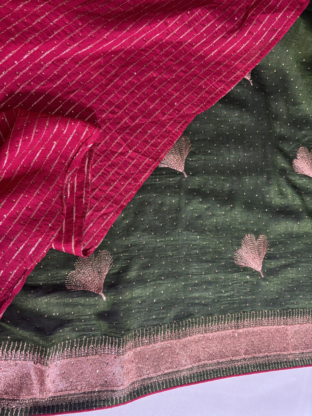 Green and Pink Embroidered Saree