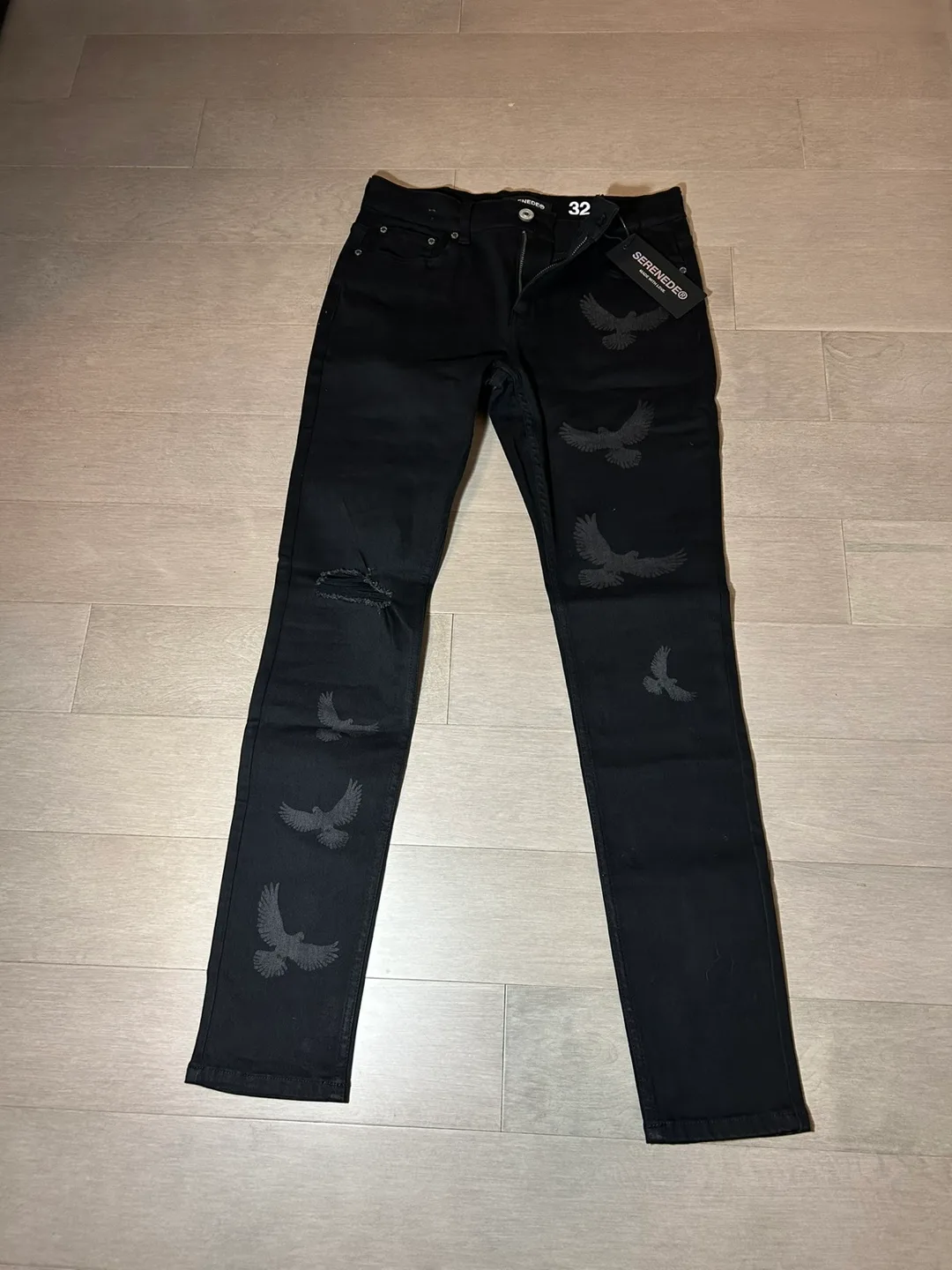 Serenede New Men's /YouthBlack Distressed Jeans image indicator(4)