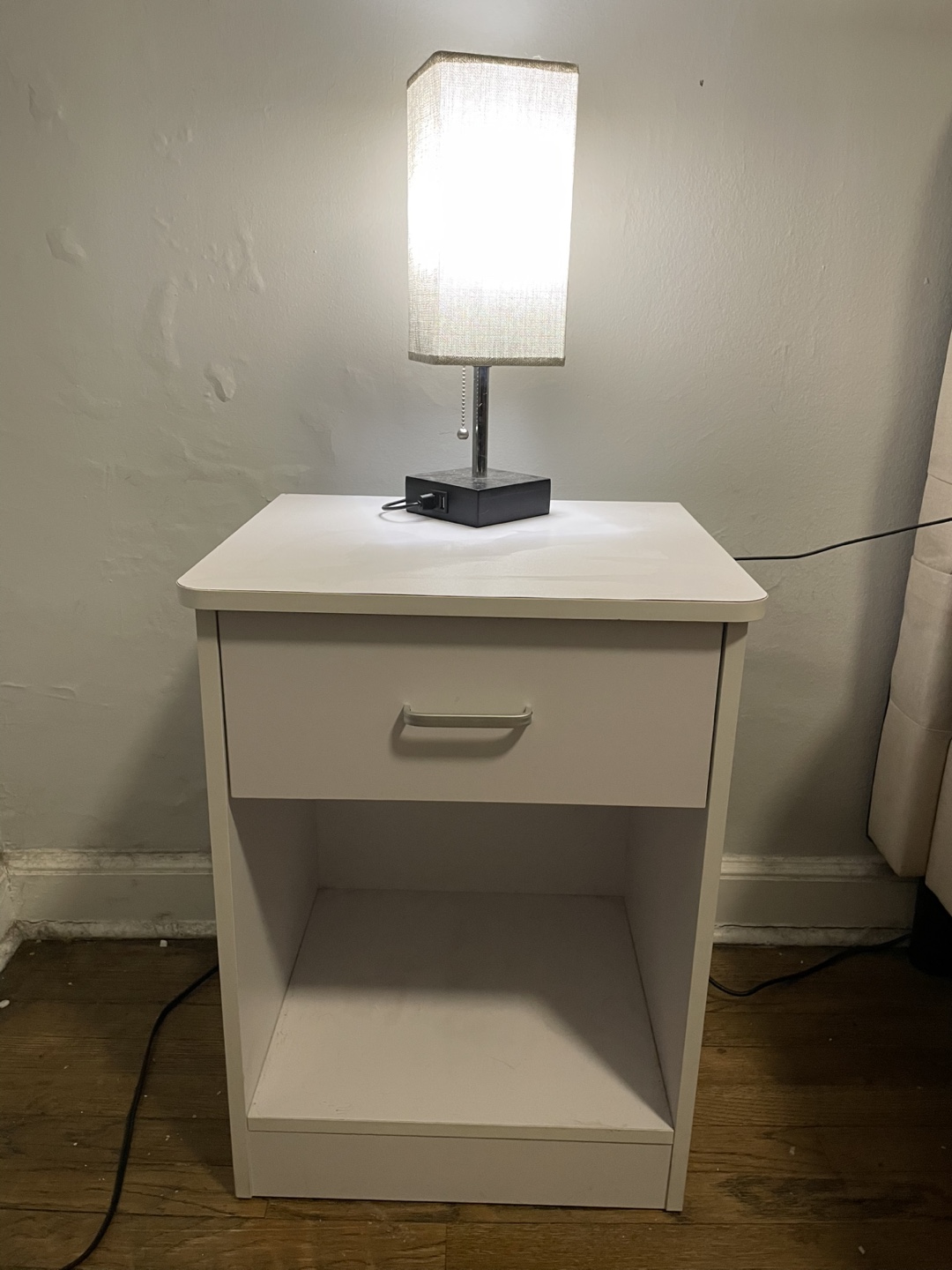 White Nightstand with Lamp