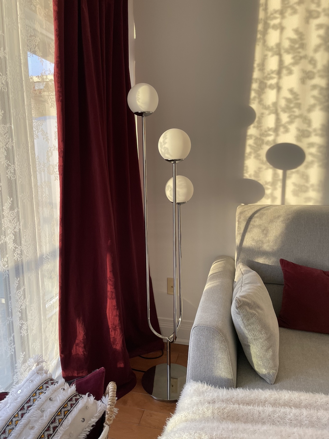 Chrome floor lamp with three white globe light fixtures - photo 4